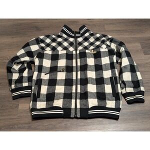 Akademiks Mens 2XL Black White Buffalo Plaid Wool Blend Full Zip Jacket READ